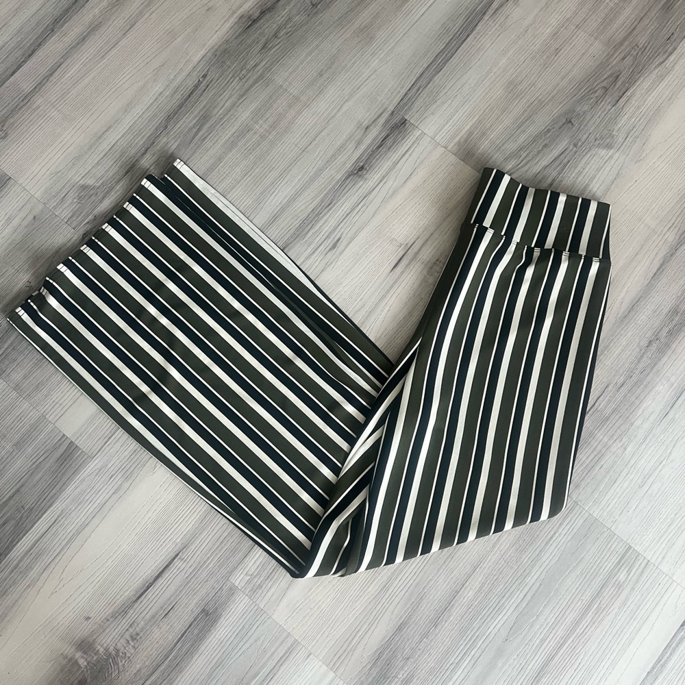Express One eleven olive green and black striped wide leg pants S